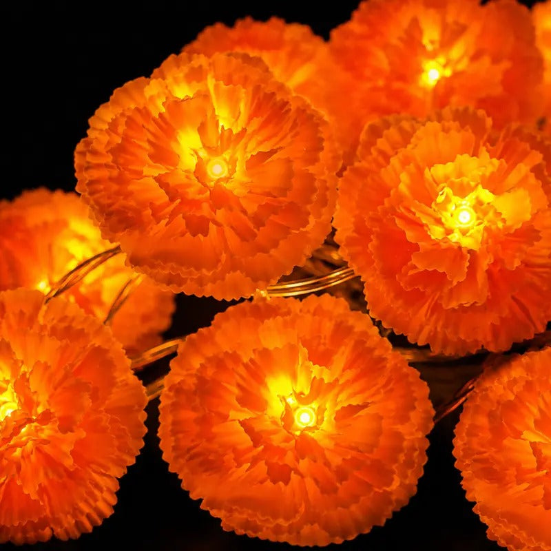 3m Orange Marigold LED String Lights, Battery-Powered Cempasuchil Garland with 20 Flashing Lights for Day of the Dead, Halloween & Fall Decor