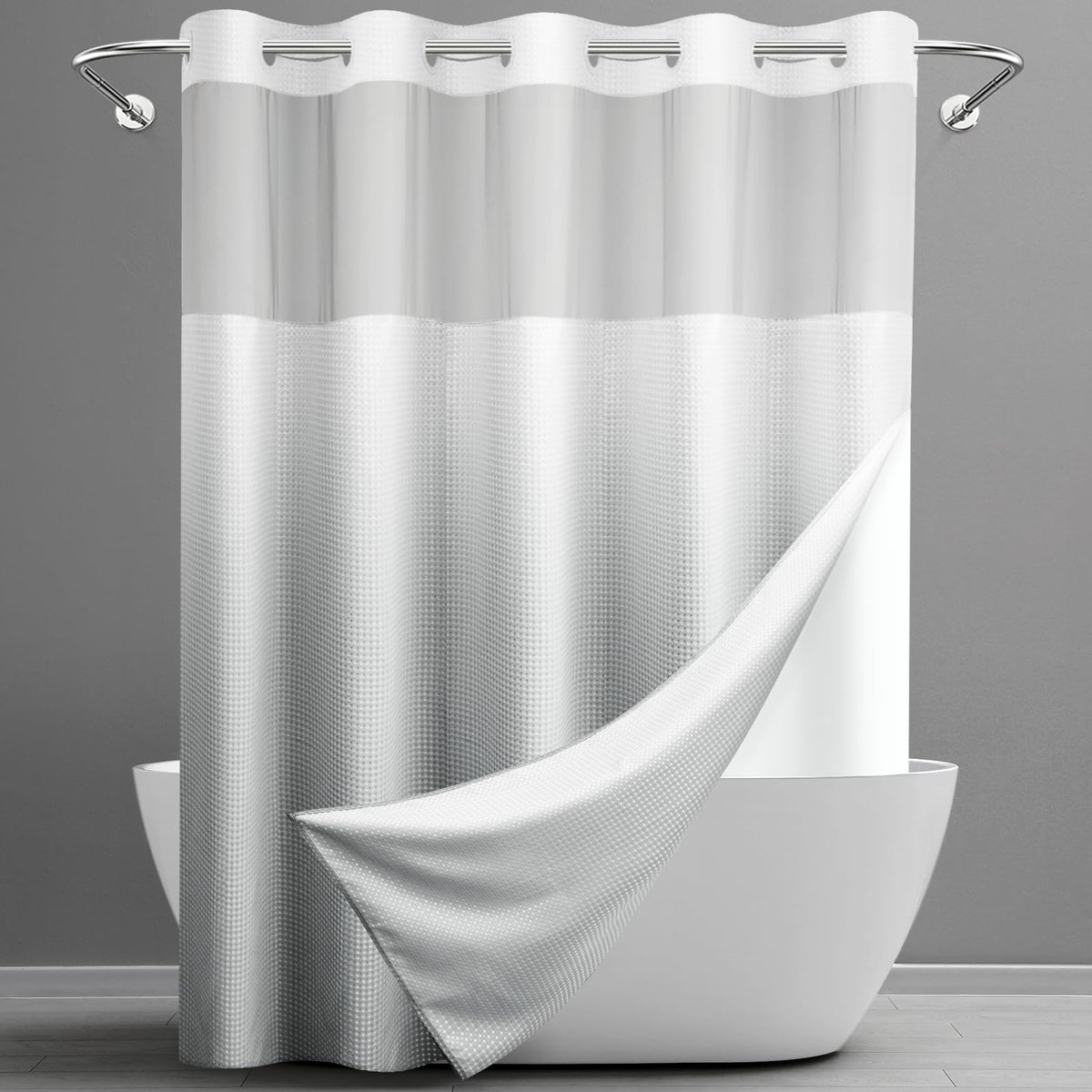 Washable Waffle Weave Shower Curtain with Snap-In Liner, Waterproof Double Layer Bathroom Curtain 71 x 74 Inch