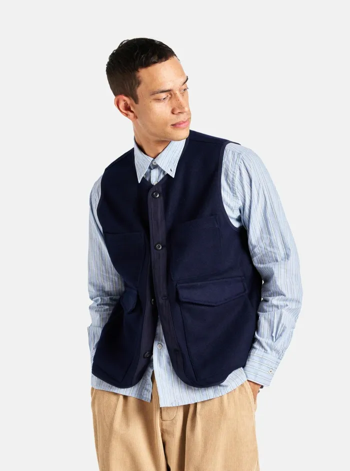 4 Pocket Gilet In Navy Melton Men Universal Works Waistcoats and Gilets