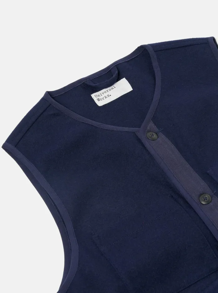 4 Pocket Gilet In Navy Melton Men Universal Works Waistcoats and Gilets