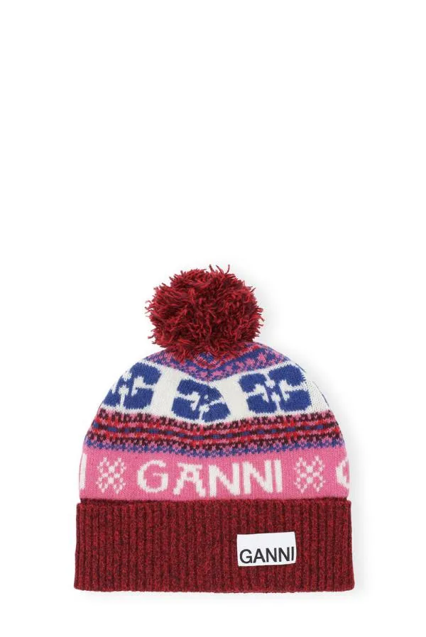 Accessories GANNI Hats Graphic Wool Beanie Multicolour