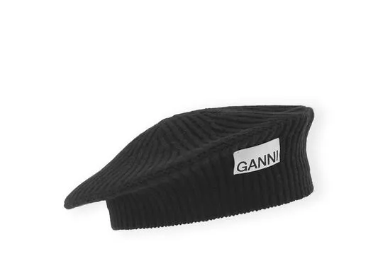 Accessories GANNI Hats Wool Rib Knit Beret Black