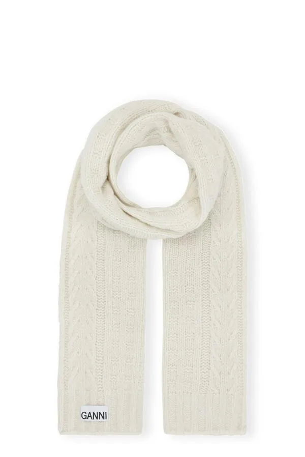 Accessories GANNI Scarves White Cable Scarf Egret