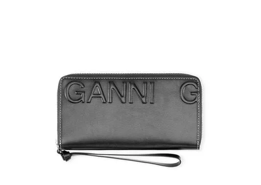 Accessories GANNI Wallets Zip Large Logo Wristlet Black