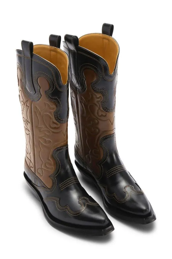 AccessoriesShoes GANNI Boots BlackBrown Mid Shaft Embroidered Western Boots Tiger039s Eye AccessoriesShoes GANNI Boots BlackBrown Mid Shaft Embroidered Western Boots Tiger039s Eye