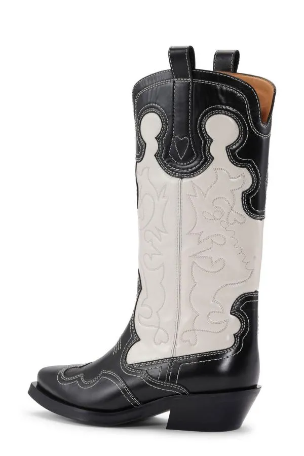 AccessoriesShoes GANNI Boots BlackWhite Mid Shaft Embroidered Western Boots Blackegret AccessoriesShoes GANNI Boots BlackWhite Mid Shaft Embroidered Western Boots Blackegret