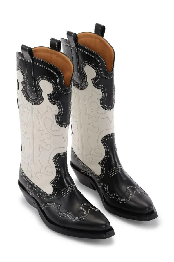 AccessoriesShoes GANNI Boots BlackWhite Mid Shaft Embroidered Western Boots Blackegret AccessoriesShoes GANNI Boots BlackWhite Mid Shaft Embroidered Western Boots Blackegret