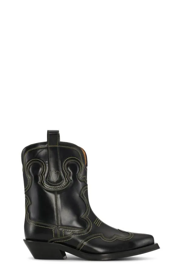 AccessoriesShoes GANNI Boots BlackYellow Low Shaft Embroidered Western Boots Blackyellow