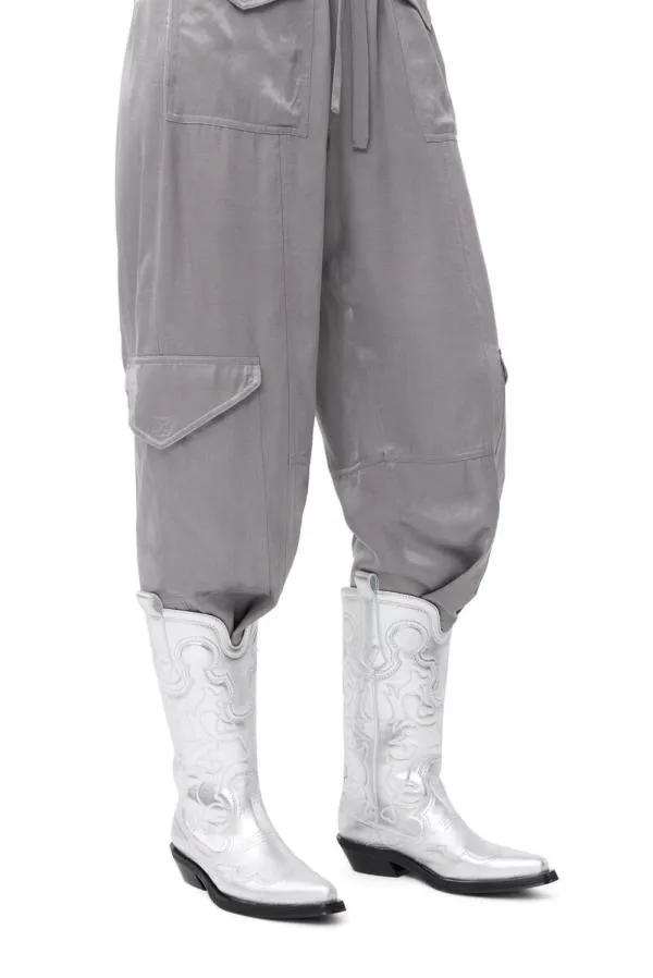 AccessoriesShoes GANNI Boots Silver Mid Shaft Embroidered Western Boots Silver AccessoriesShoes GANNI Boots Silver Mid Shaft Embroidered Western Boots Silver