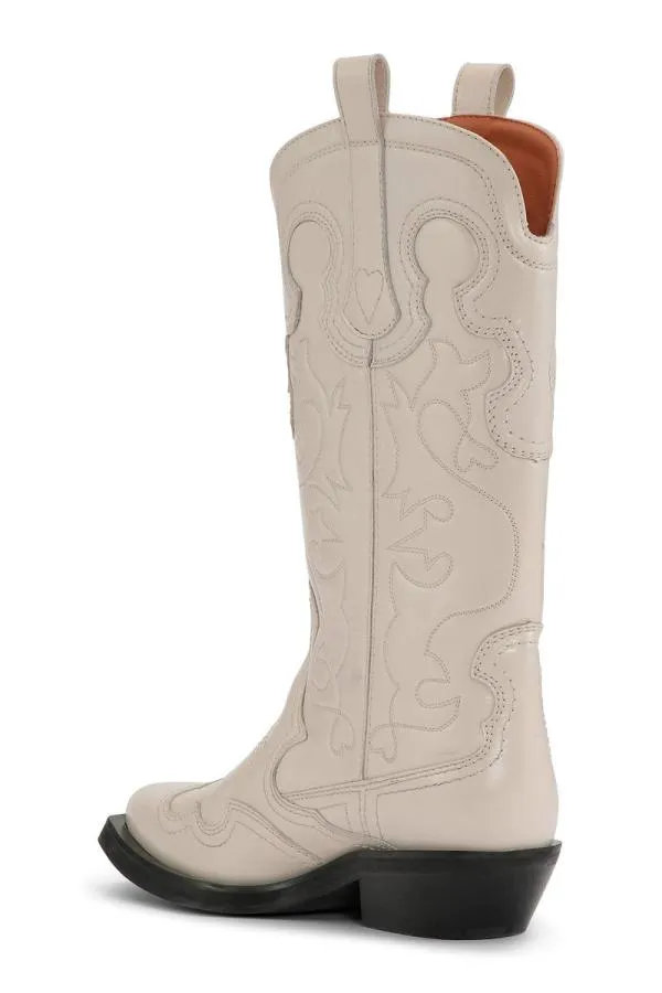AccessoriesShoes GANNI Boots White Mid Shaft Embroidered Western Boots Egret