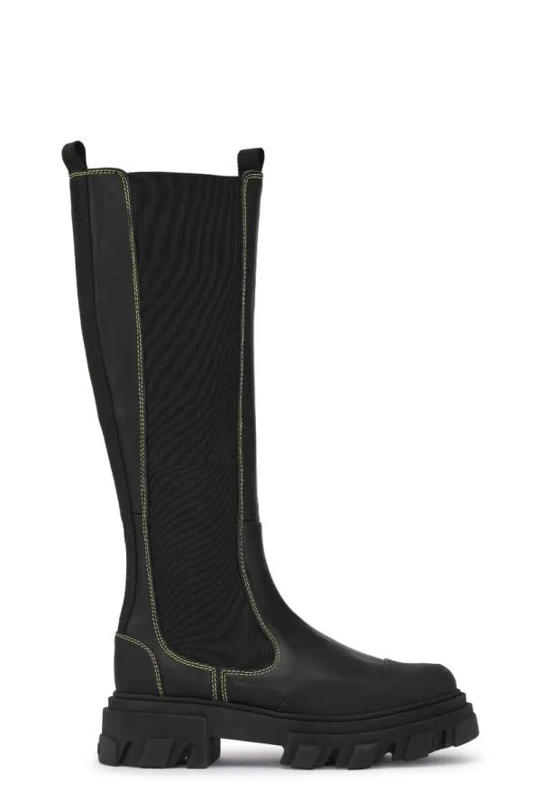AccessoriesShoes GANNI Boots Yellow Stitch KneeHigh Chelsea Boots Black