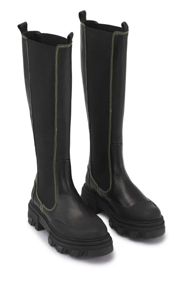 AccessoriesShoes GANNI Boots Yellow Stitch KneeHigh Chelsea Boots Black AccessoriesShoes GANNI Boots Yellow Stitch KneeHigh Chelsea Boots Black