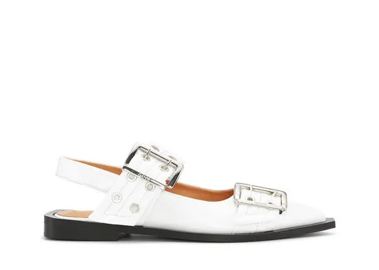 AccessoriesShoes GANNI Buckle Shoes White Wide Welt Buckle Ballerinas Egret