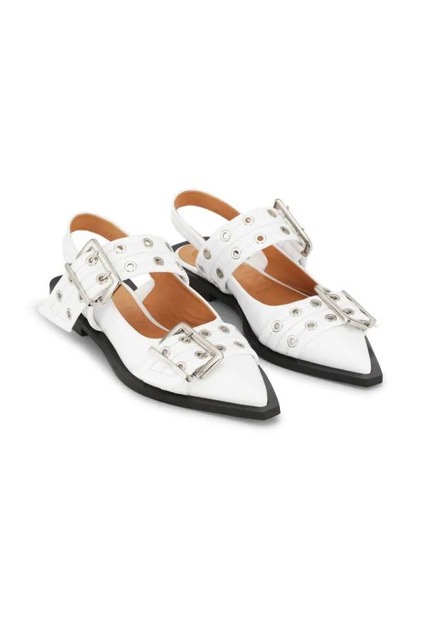 AccessoriesShoes GANNI Buckle Shoes White Wide Welt Buckle Ballerinas Egret AccessoriesShoes GANNI Buckle Shoes White Wide Welt Buckle Ballerinas Egret