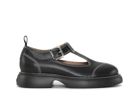 AccessoriesShoes GANNI Flats BlackWhite Everyday Buckle Mary Jane Shoes Black