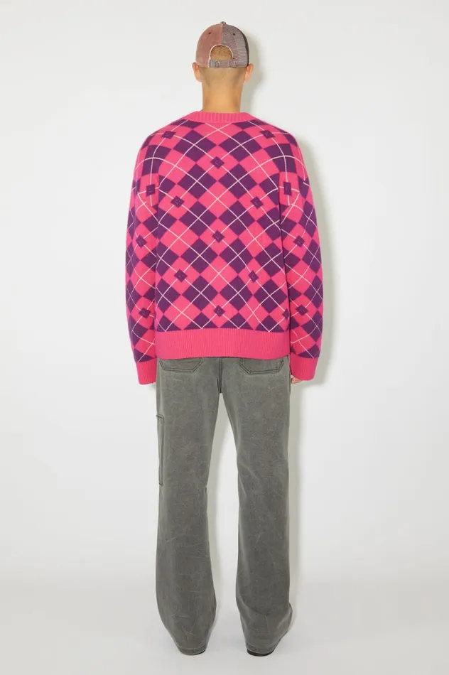 Acne Studios Argyle Jacquard Wool Jumper Bright Pinkmid Purple Men Knitwear
