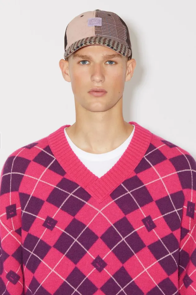 Acne Studios Argyle Jacquard Wool Jumper Bright Pinkmid Purple Men Knitwear
