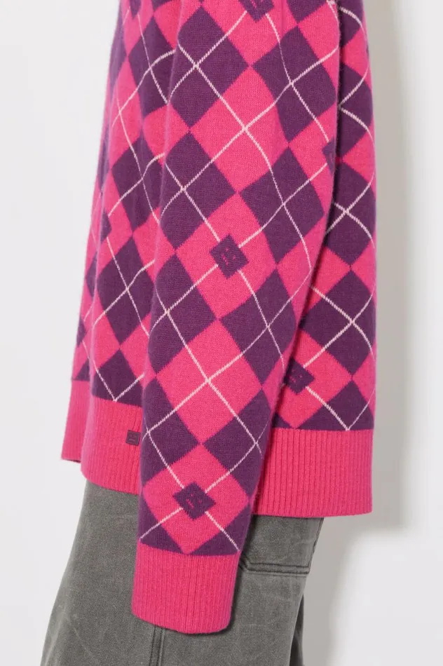 Acne Studios Argyle Jacquard Wool Jumper Bright Pinkmid Purple Men Knitwear