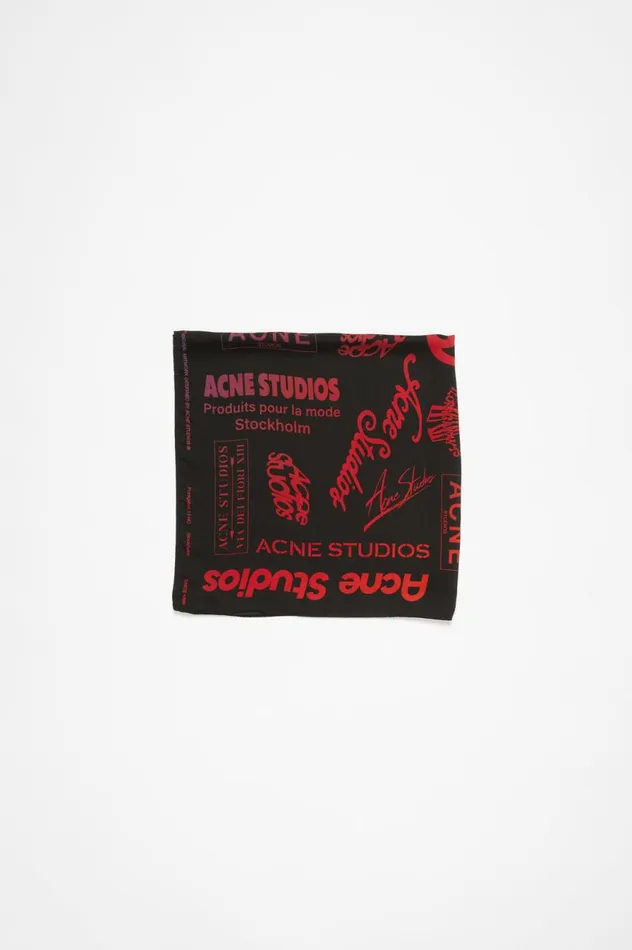 Acne Studios Brand Logo Silk Scarf Black Men Scarves