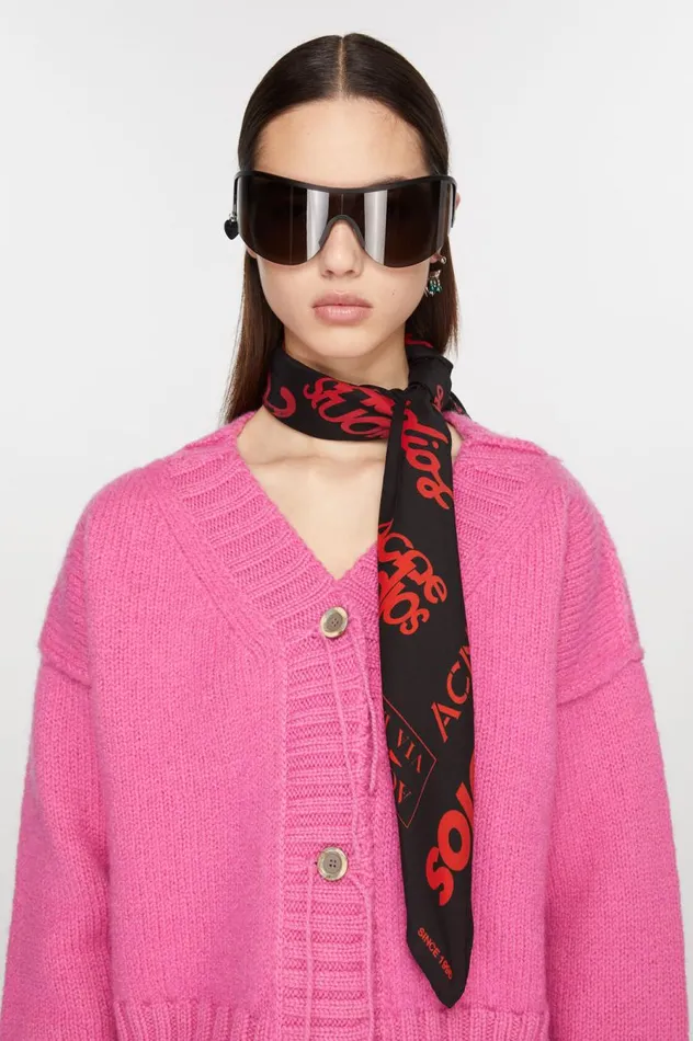 Acne Studios Brand Logo Silk Scarf Black Men Scarves