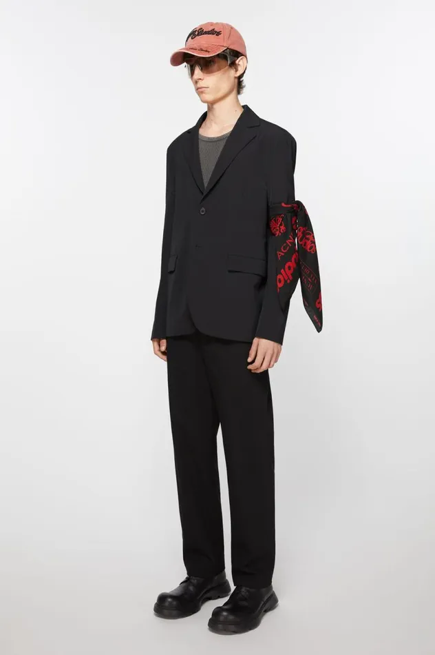 Acne Studios Brand Logo Silk Scarf Black Men Scarves