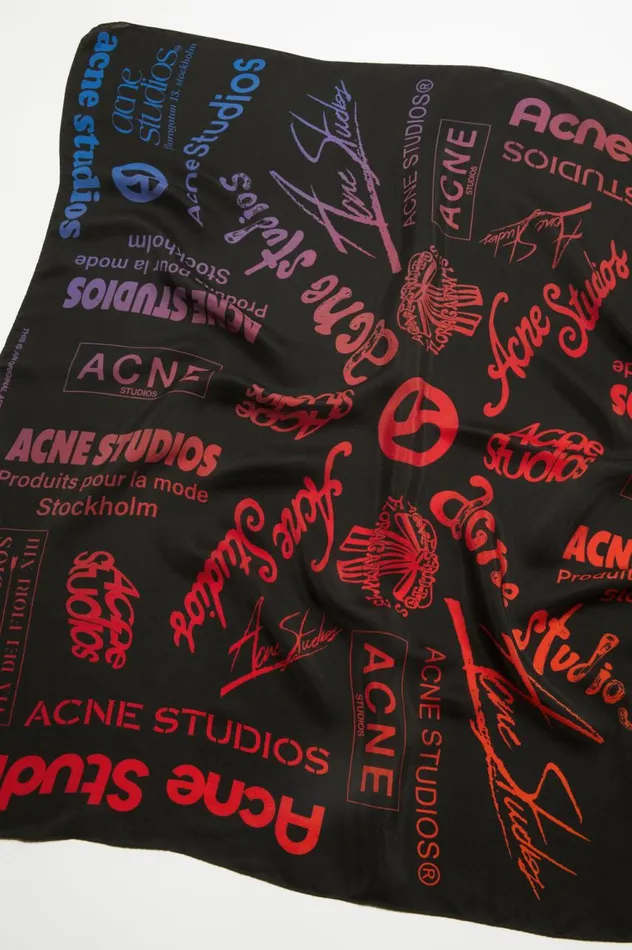 Acne Studios Brand Logo Silk Scarf Black Men Scarves