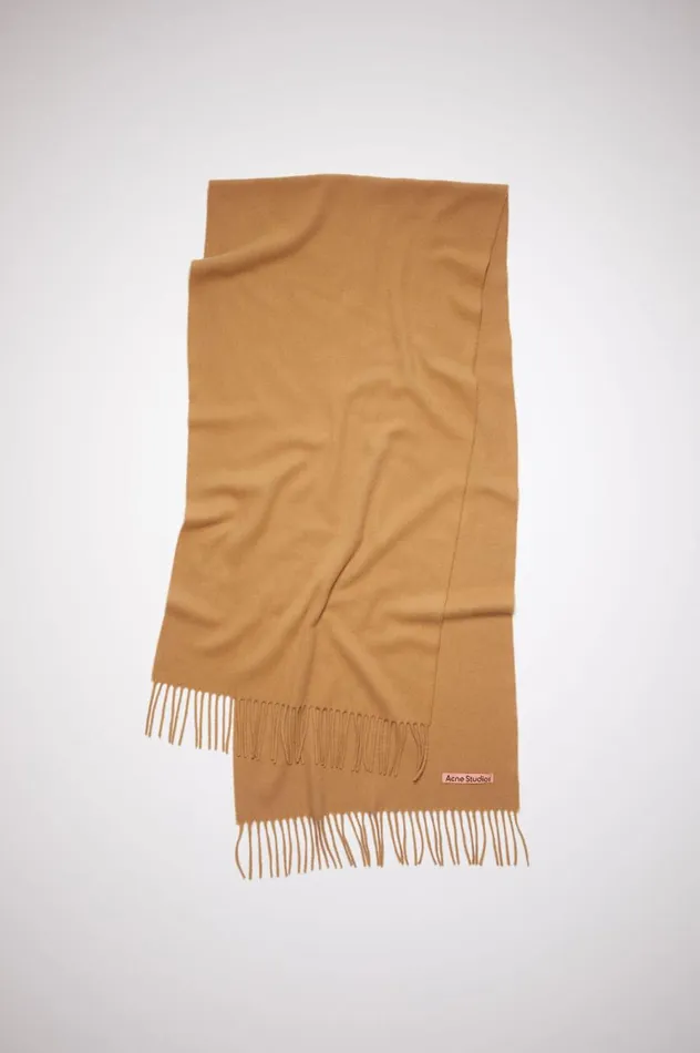 Acne Studios Cashmere Fringe Scarf 8211 Narrow Dark Camel Women Scarves