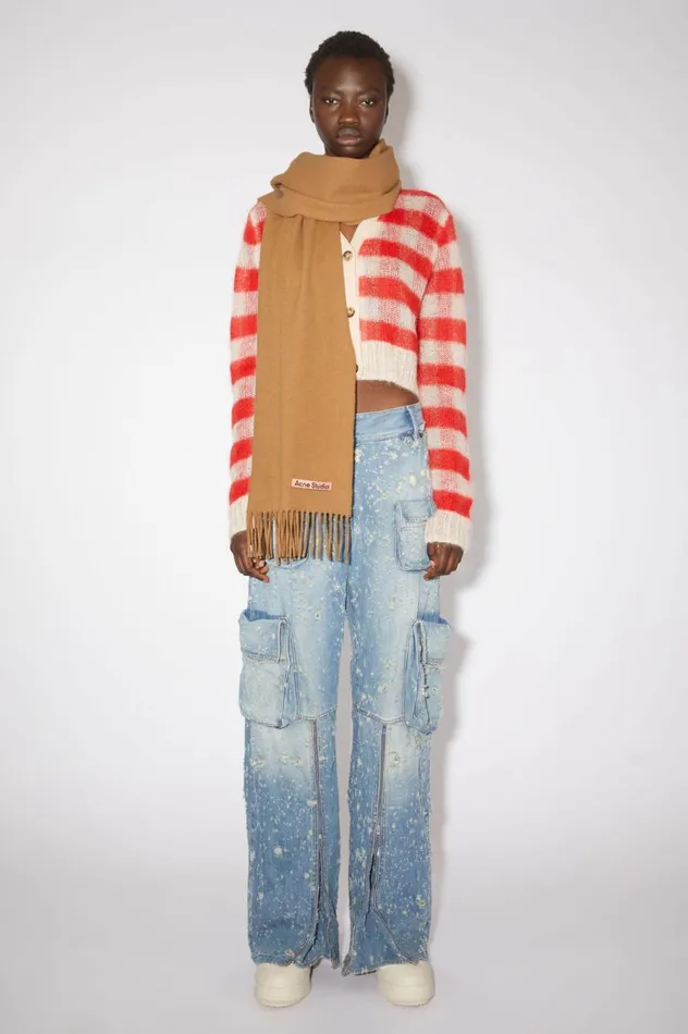 Acne Studios Cashmere Fringe Scarf 8211 Narrow Dark Camel Women Scarves