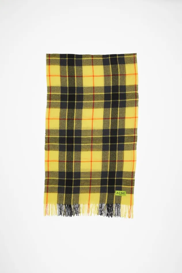 Acne Studios Check Fringe Scarf Yellowblack Women Scarves