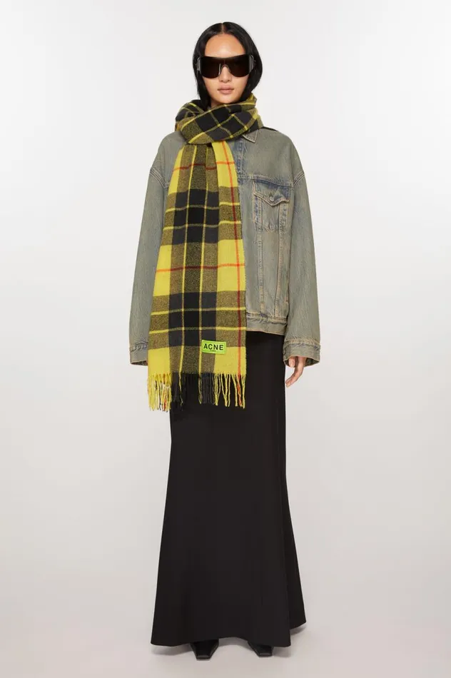 Acne Studios Check Fringe Scarf Yellowblack Women Scarves