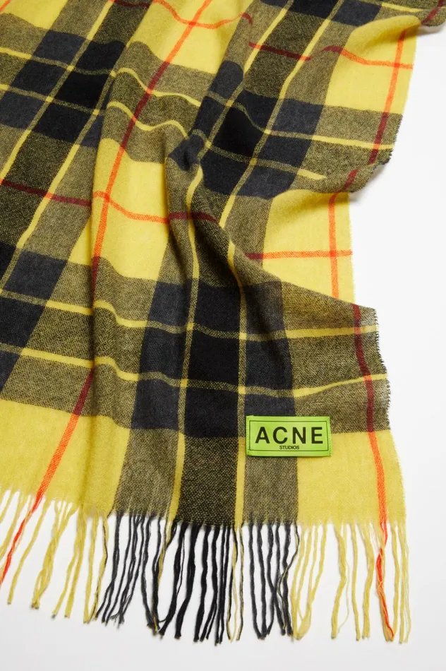 Acne Studios Check Fringe Scarf Yellowblack Women Scarves
