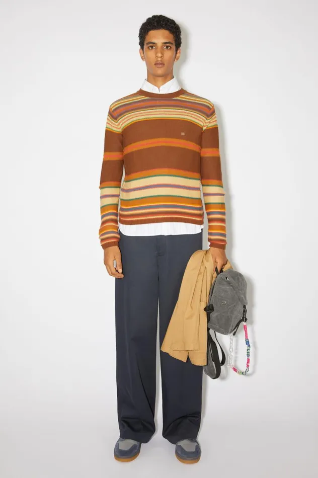 Acne Studios Crew Neck Knit Jumper Cinnamon Brownmulti Women Knitwear