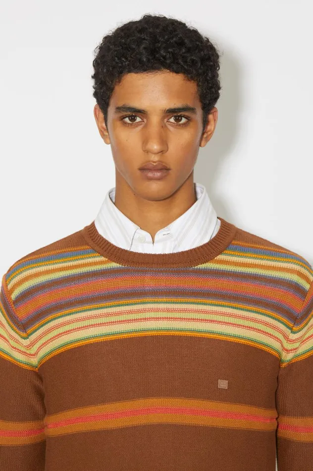 Acne Studios Crew Neck Knit Jumper Cinnamon Brownmulti Women Knitwear