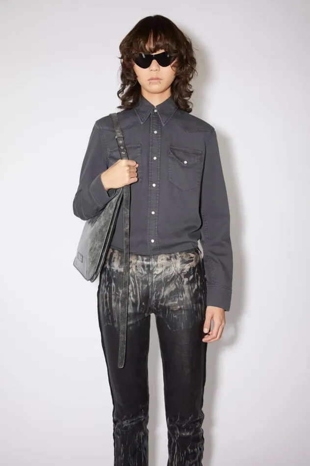 Acne Studios Denim Buttonup Shirt Dark Grey Women Shirts and Blouses