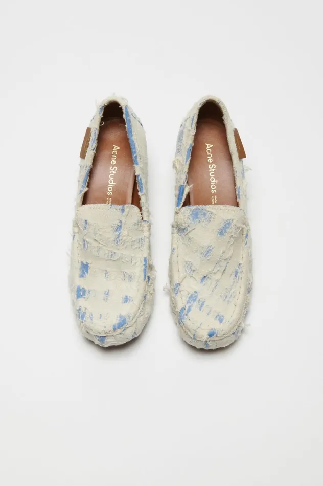 Acne Studios Distressed Eather Heel Loafers Bluewhite Women Shoes