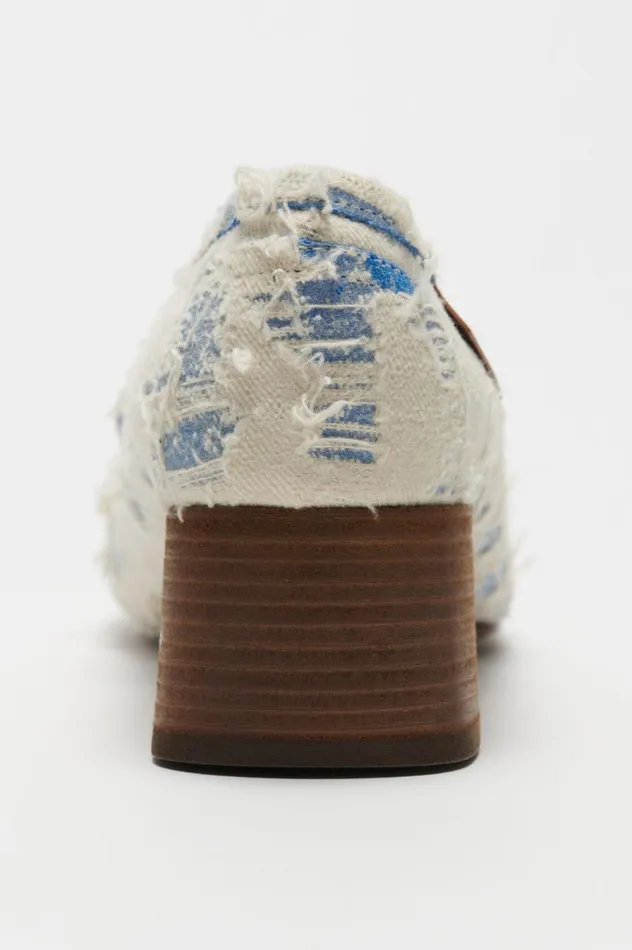 Acne Studios Distressed Eather Heel Loafers Bluewhite Women Shoes