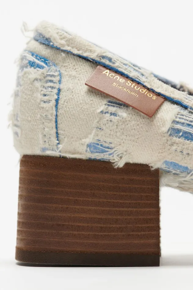 Acne Studios Distressed Eather Heel Loafers Bluewhite Women Shoes