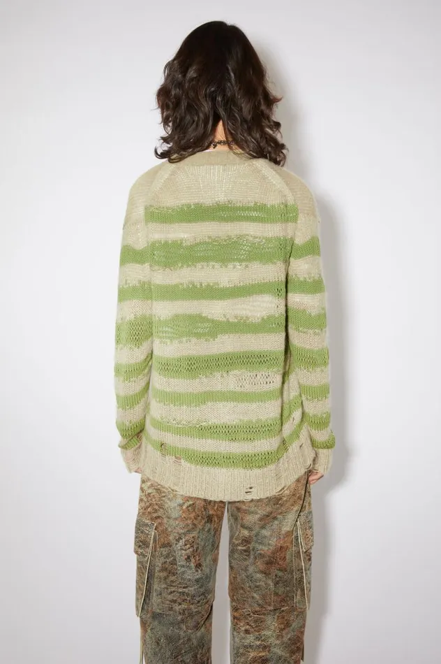 Acne Studios Distressed Stripe Cardigan Sage Greenapple Green Women Knitwear