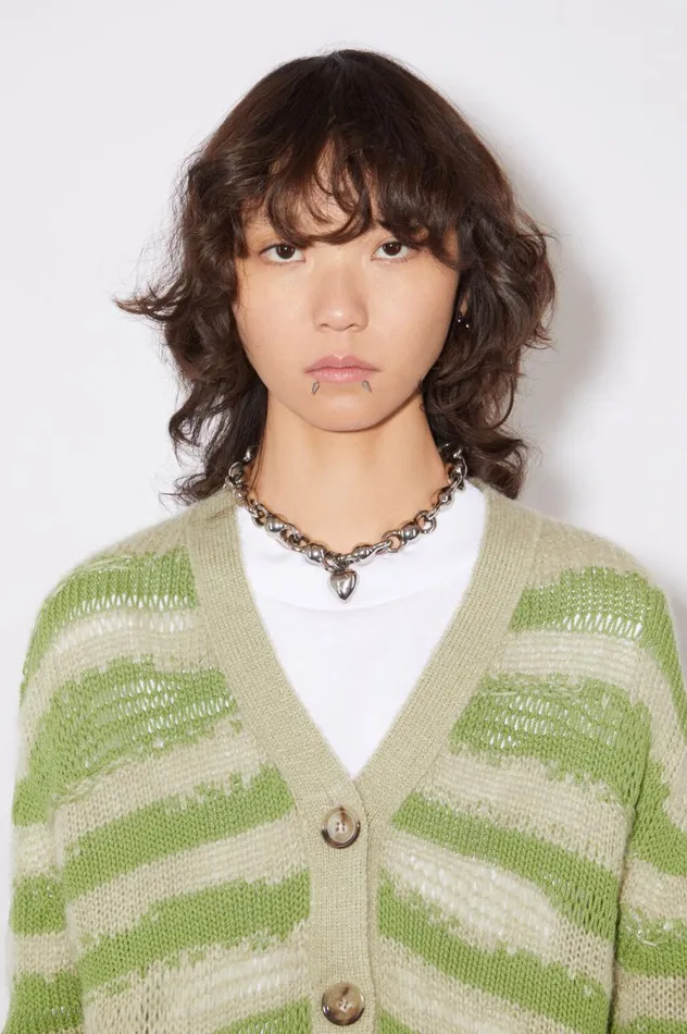 Acne Studios Distressed Stripe Cardigan Sage Greenapple Green Women Knitwear