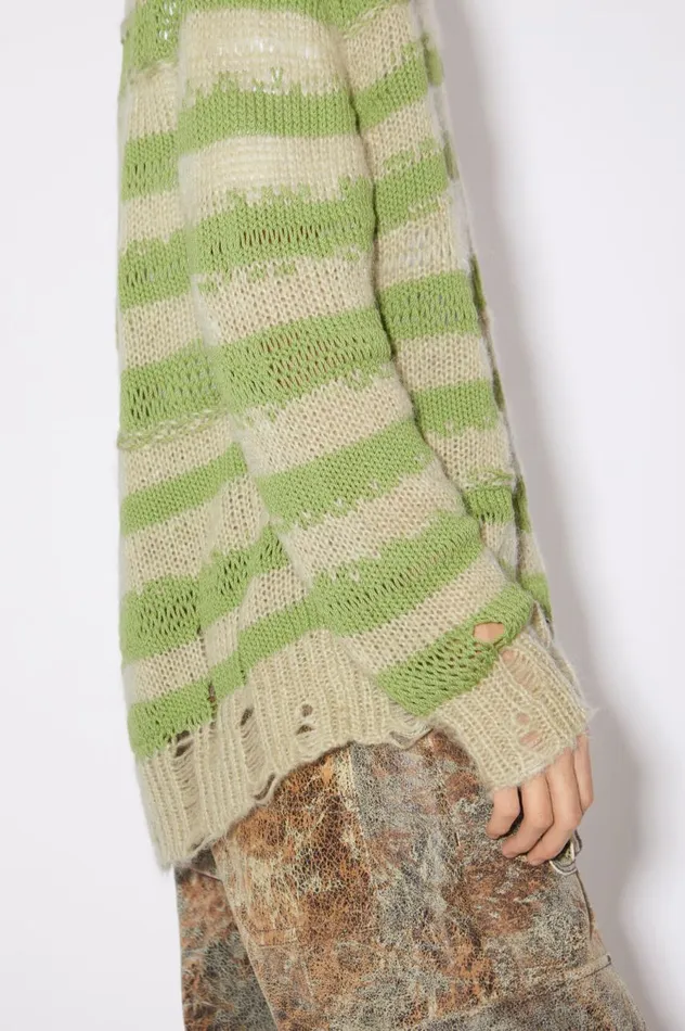Acne Studios Distressed Stripe Cardigan Sage Greenapple Green Women Knitwear