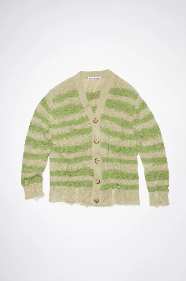 Acne Studios Distressed Stripe Cardigan Sage Greenapple Green Women Knitwear