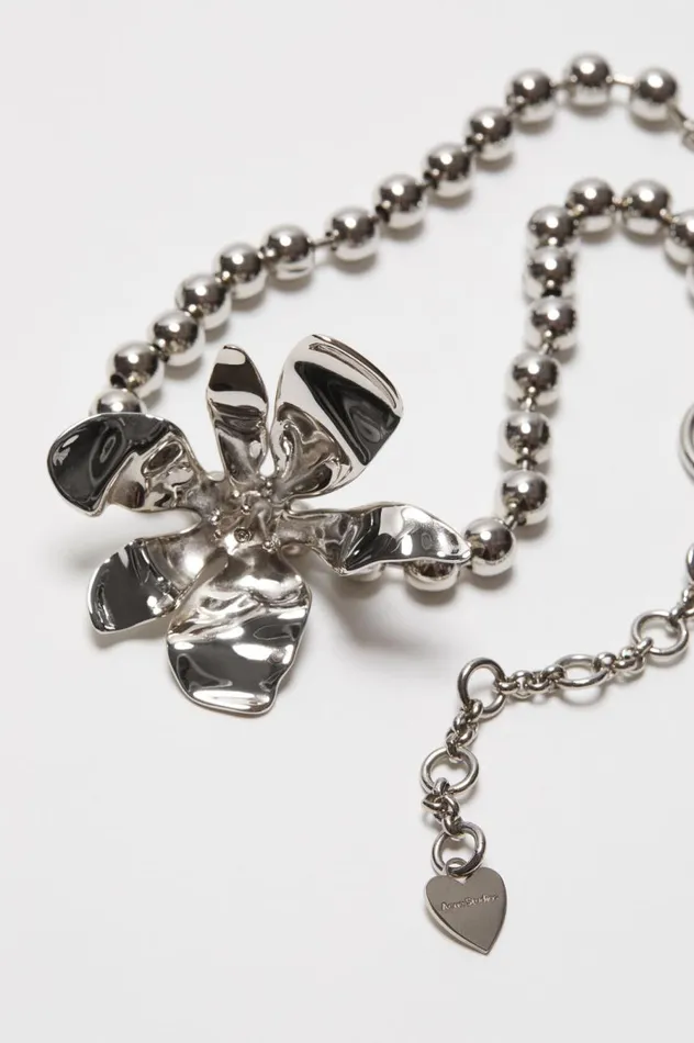 Acne Studios Flower Necklace Silvertransparent Men Jewellery