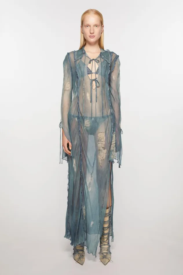 Acne Studios Fluid Print Dress Denim Blue Women Dresses