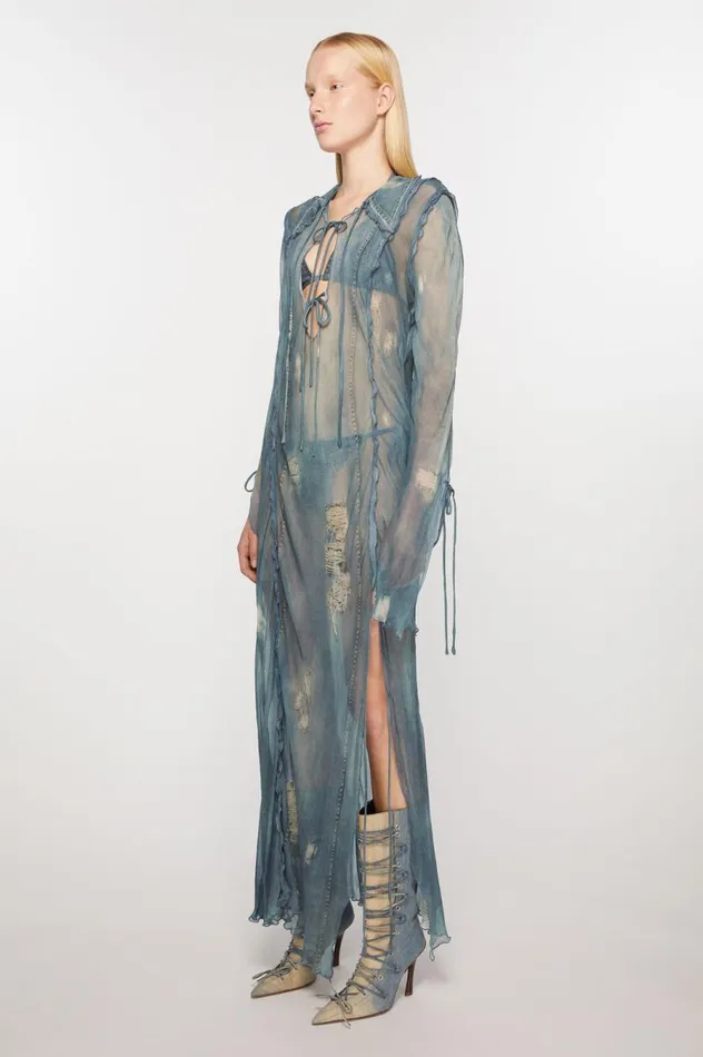 Acne Studios Fluid Print Dress Denim Blue Women Dresses
