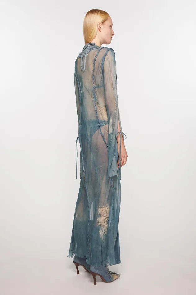 Acne Studios Fluid Print Dress Denim Blue Women Dresses