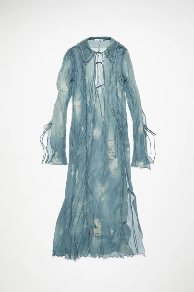 Acne Studios Fluid Print Dress Denim Blue Women Dresses
