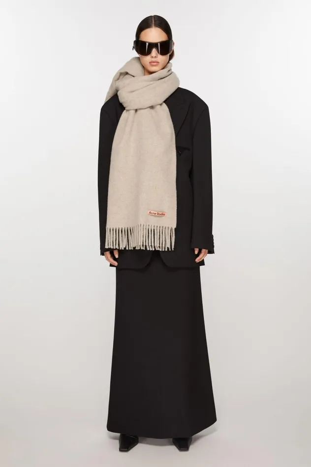 Acne Studios Fringe Wool Scarf 8211 Oversized Oatmeal Melange Men Scarves