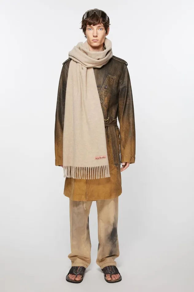 Acne Studios Fringe Wool Scarf 8211 Oversized Oatmeal Melange Men Scarves