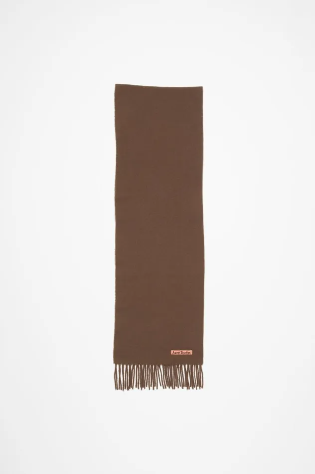 Acne Studios Fringe Wool Scarf 8211 Skinny Chocolate Brown Women Scarves
