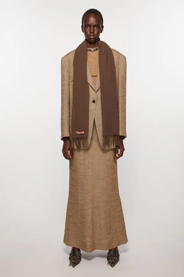 Acne Studios Fringe Wool Scarf 8211 Skinny Chocolate Brown Women Scarves